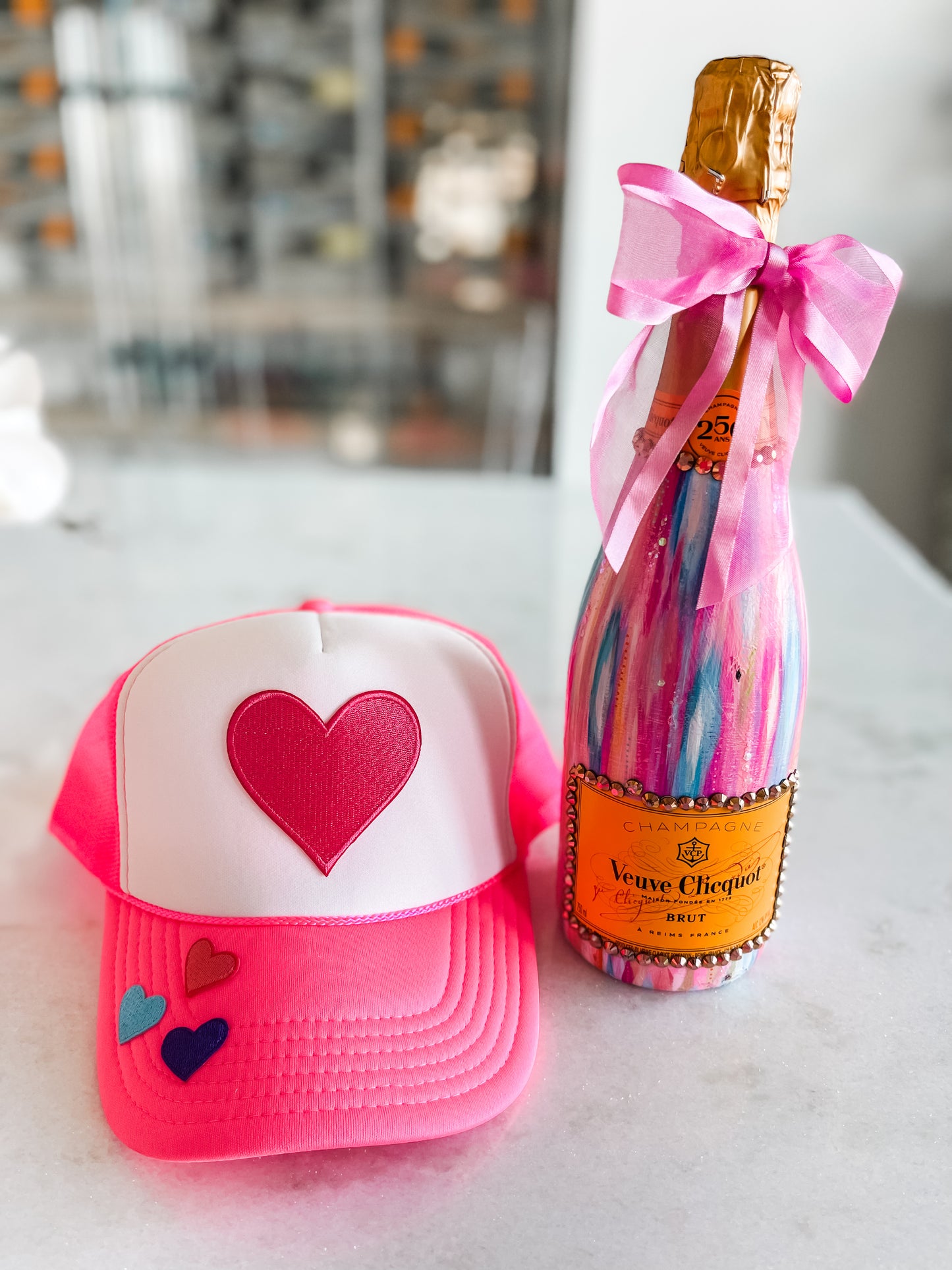 Pink and White Heart Trucker
