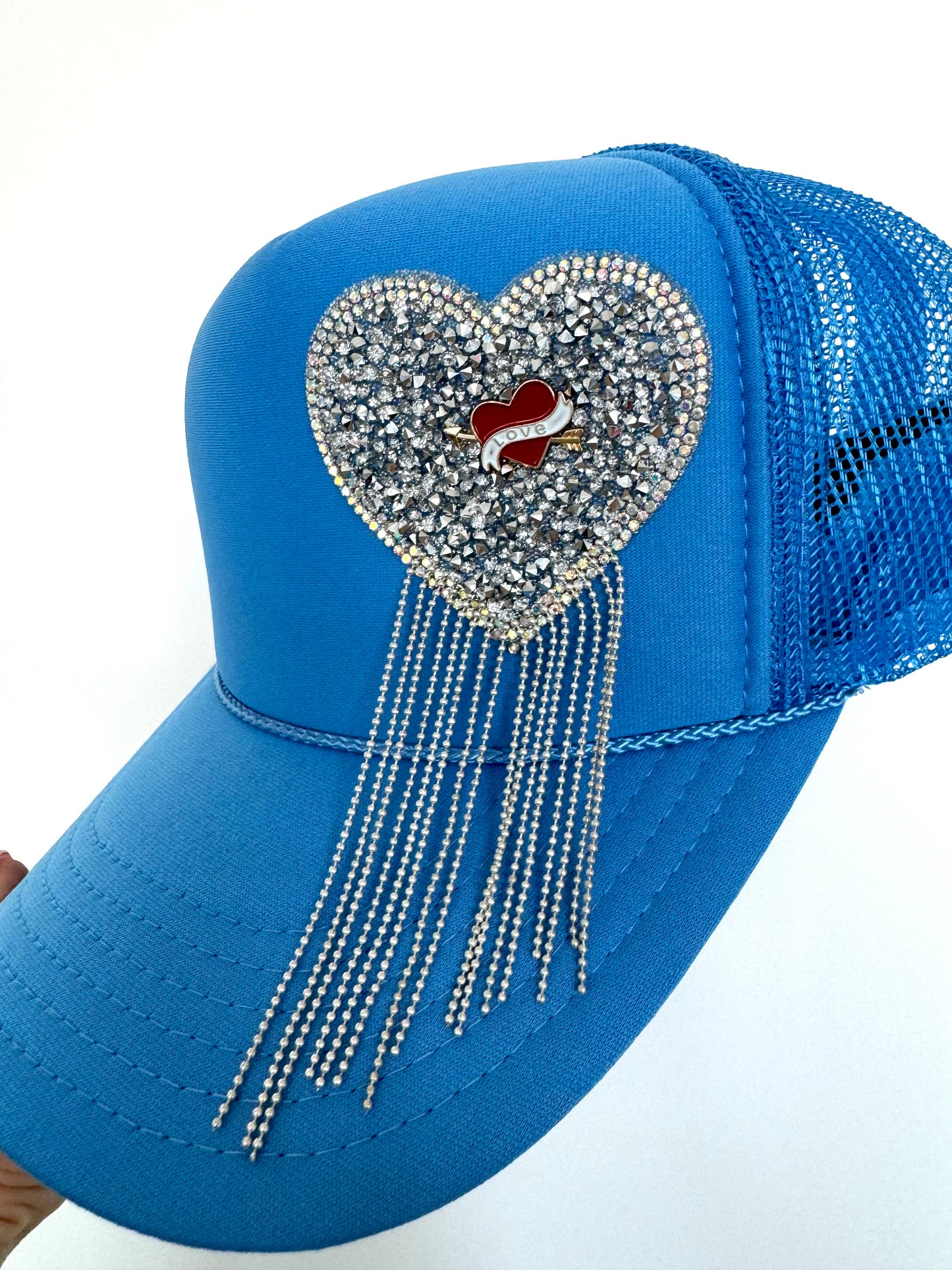 Blue Sparkle Fringe Heart Trucker