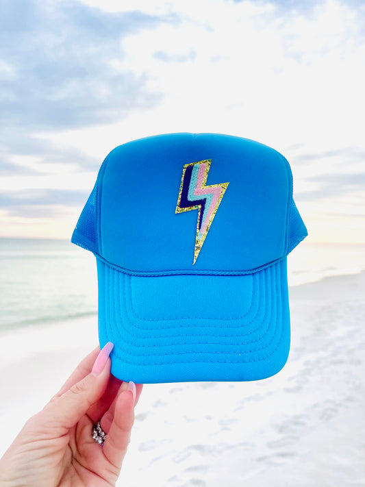 Neon Blue Lightening Bolt Trucker