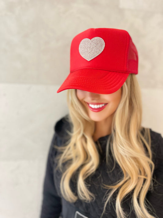 Sparkle Heart Red Trucker